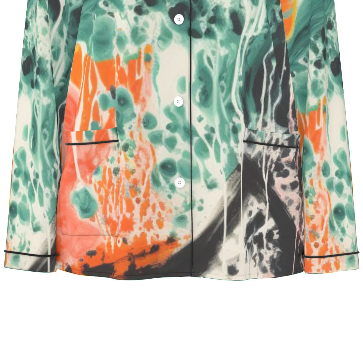 All-Over Print Women's Long Sleeve Pajama Set With Black Contrast Piping