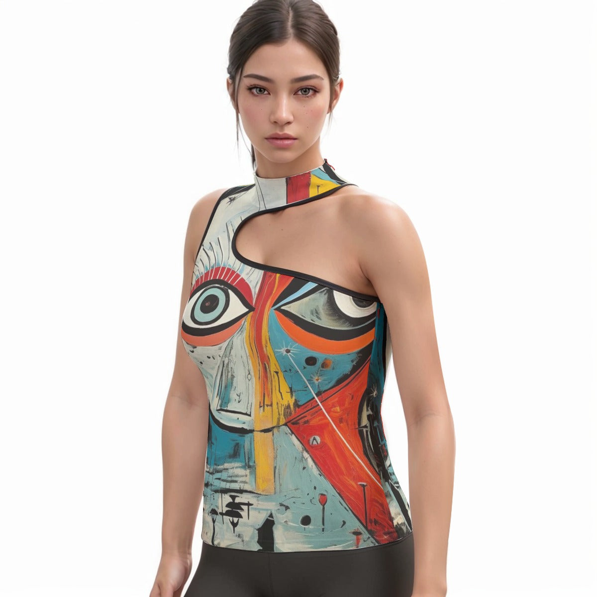 All-Over Print Women's Halter Sleeveless Asymmetrical Tank Top