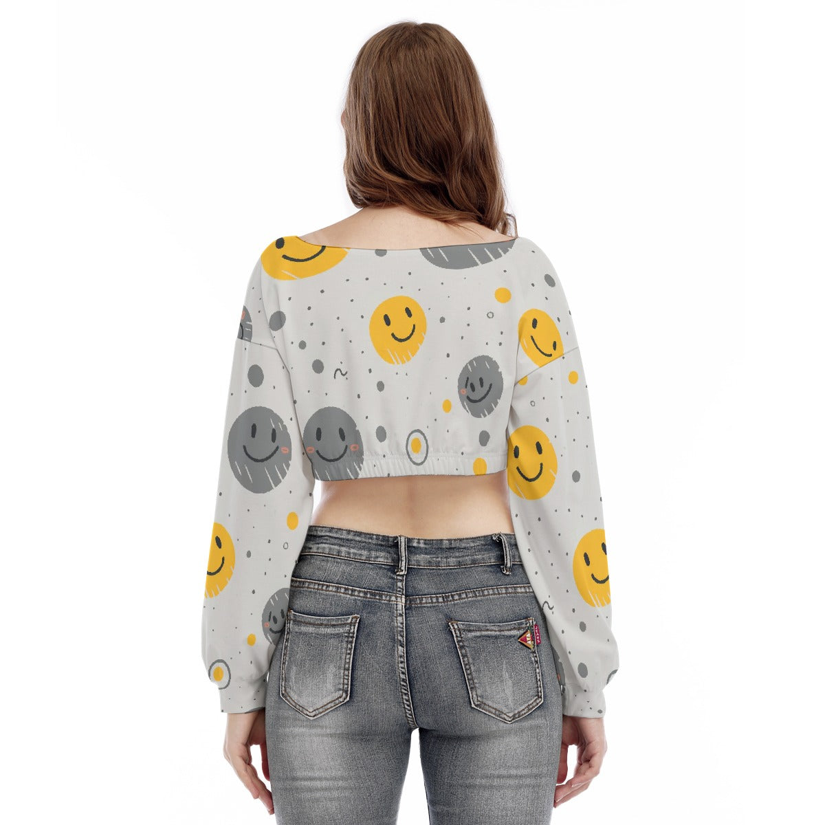 All-Over Print Women's V-neck Long Sleeve Cropped Sweatshirt