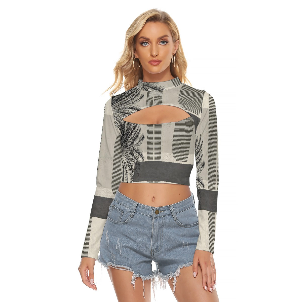 All-Over Print Women's Hollow Chest Keyhole Tight Crop Top