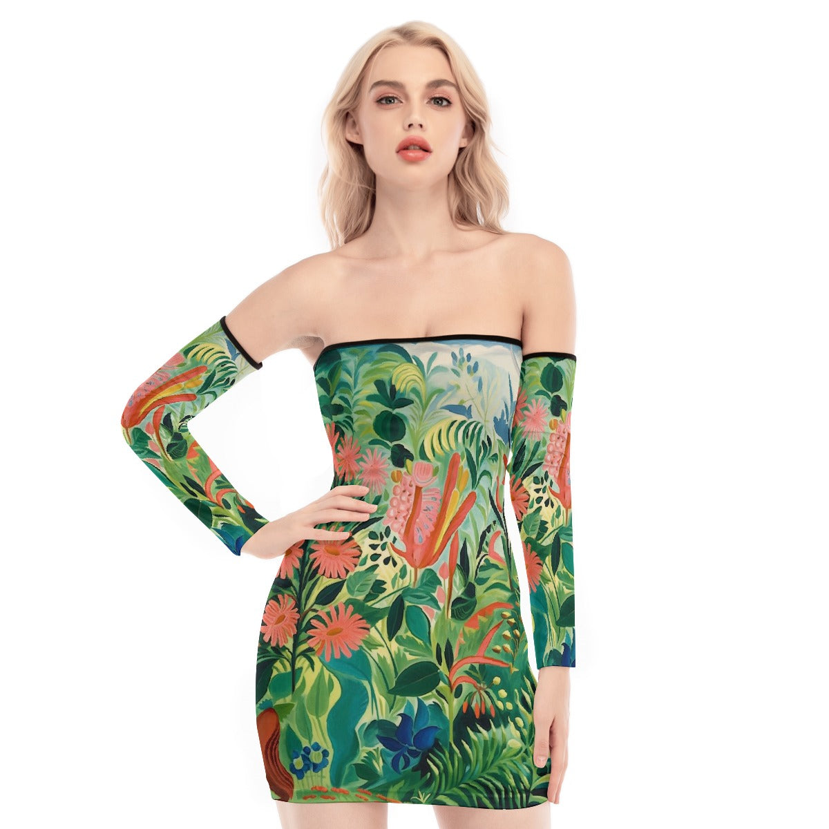 All-Over Print Women's Off-shoulder Back Lace-up Dress