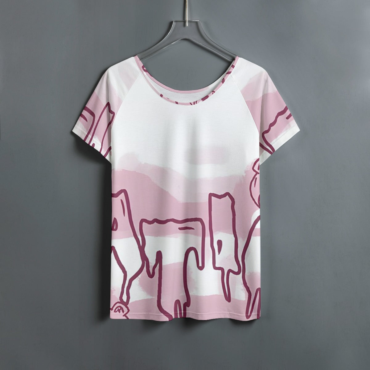 All-Over Print Women's Round Neck T-shirt With Raglan Sleeve