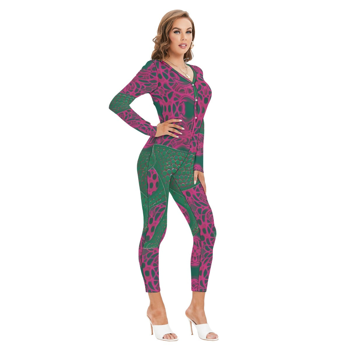 All-Over Print Women's Plunging Neck Jumpsuit