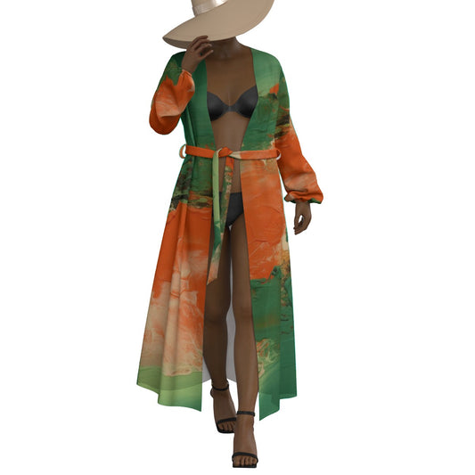 All-Over Print Women's Lace-up Chiffon Robe