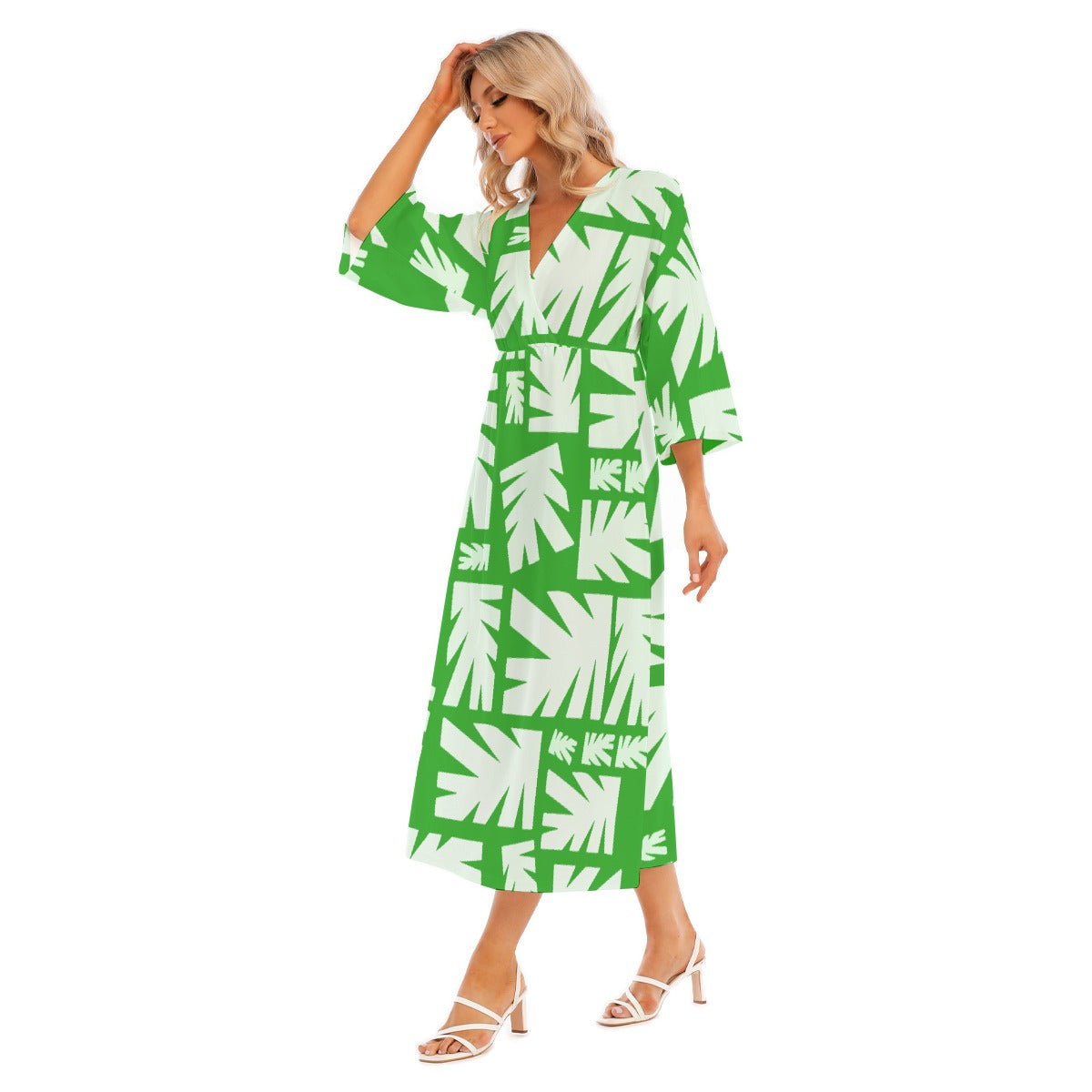 All-Over Print Women's Mid-Sleeve Long Dress