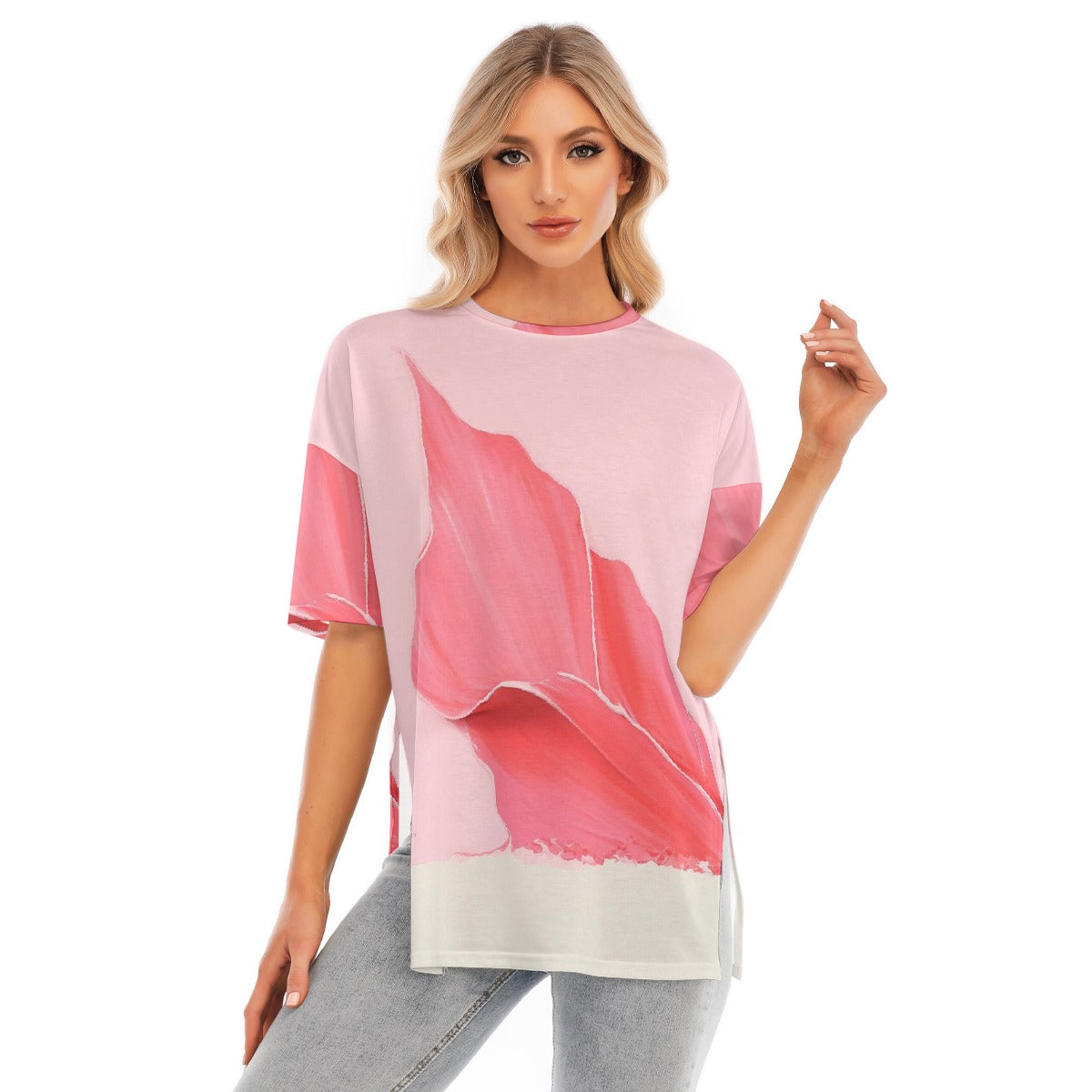 All-Over Print Women's Short Sleeves T-shirt With Hem Split