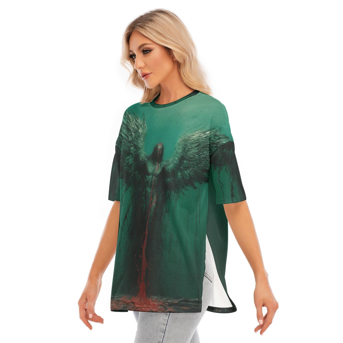 All-Over Print Women's Short Sleeves T-shirt With Hem Split