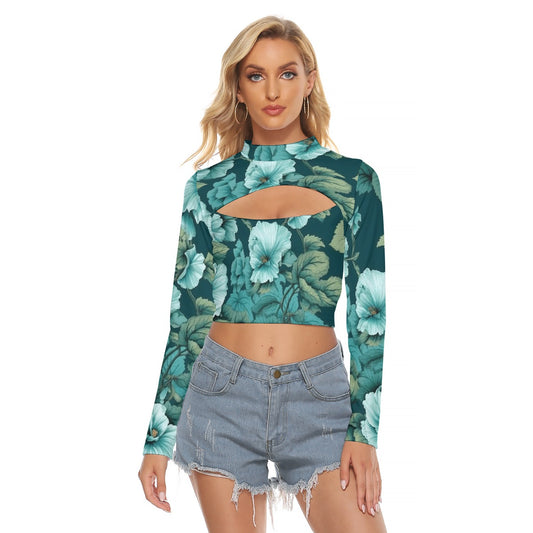 All-Over Print Women's Hollow Chest Keyhole Tight Crop Top