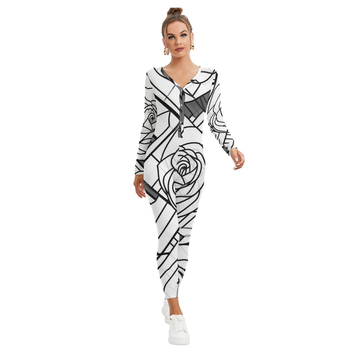 All-Over Print Women's Plunging Neck Jumpsuit