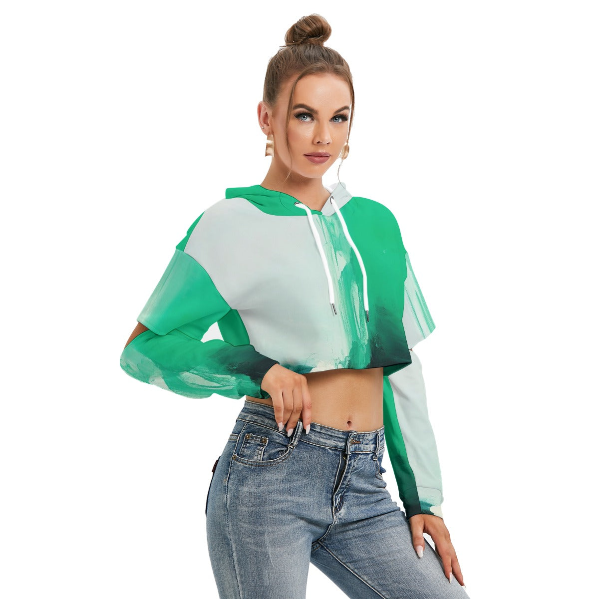 All-Over Print Women's Heavy Fleece Hoodie With Hollow Out Sleeve