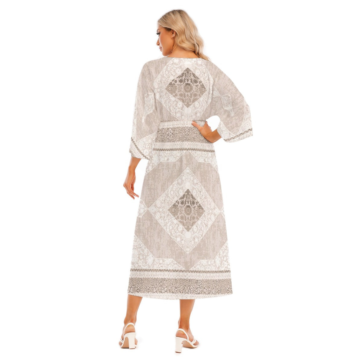 All-Over Print Women's Mid-Sleeve Long Dress