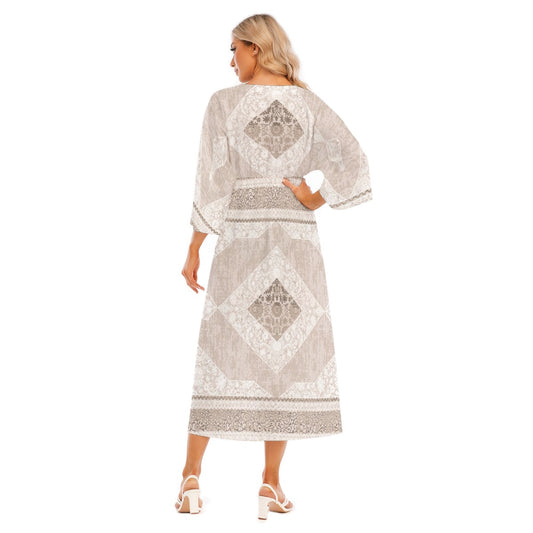 All-Over Print Women's Mid-Sleeve Long Dress