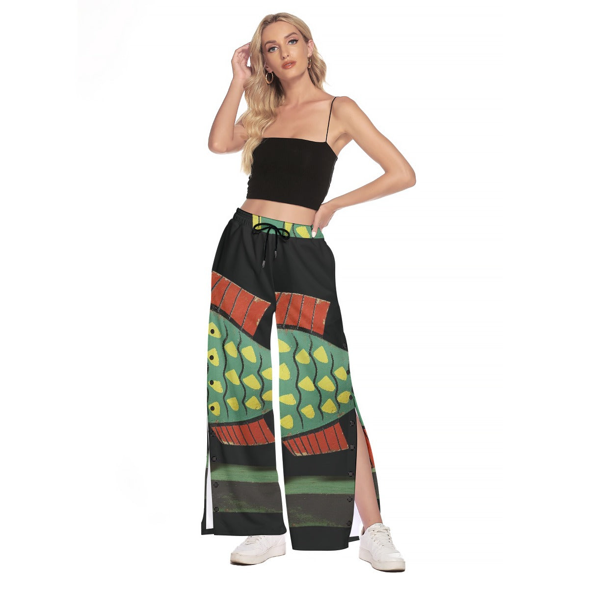 All-Over Print Women's Side Slit Snap Button Trousers