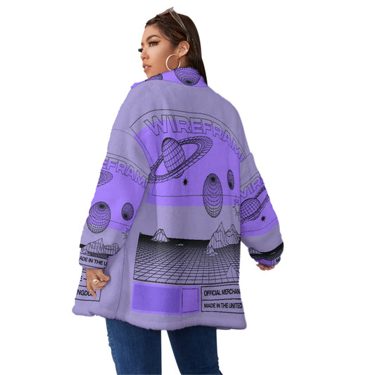 All-Over Print Unisex Borg Fleece Stand-up Collar Coat With Zipper Closure(Plus Size)