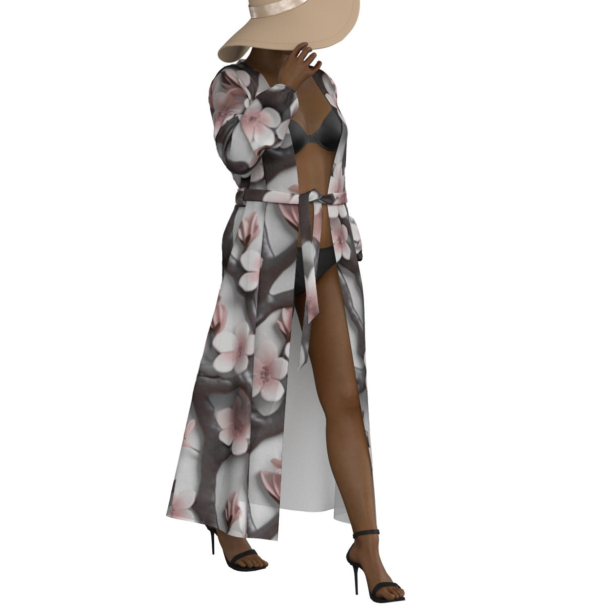 All-Over Print Women's Lace-up Chiffon Robe