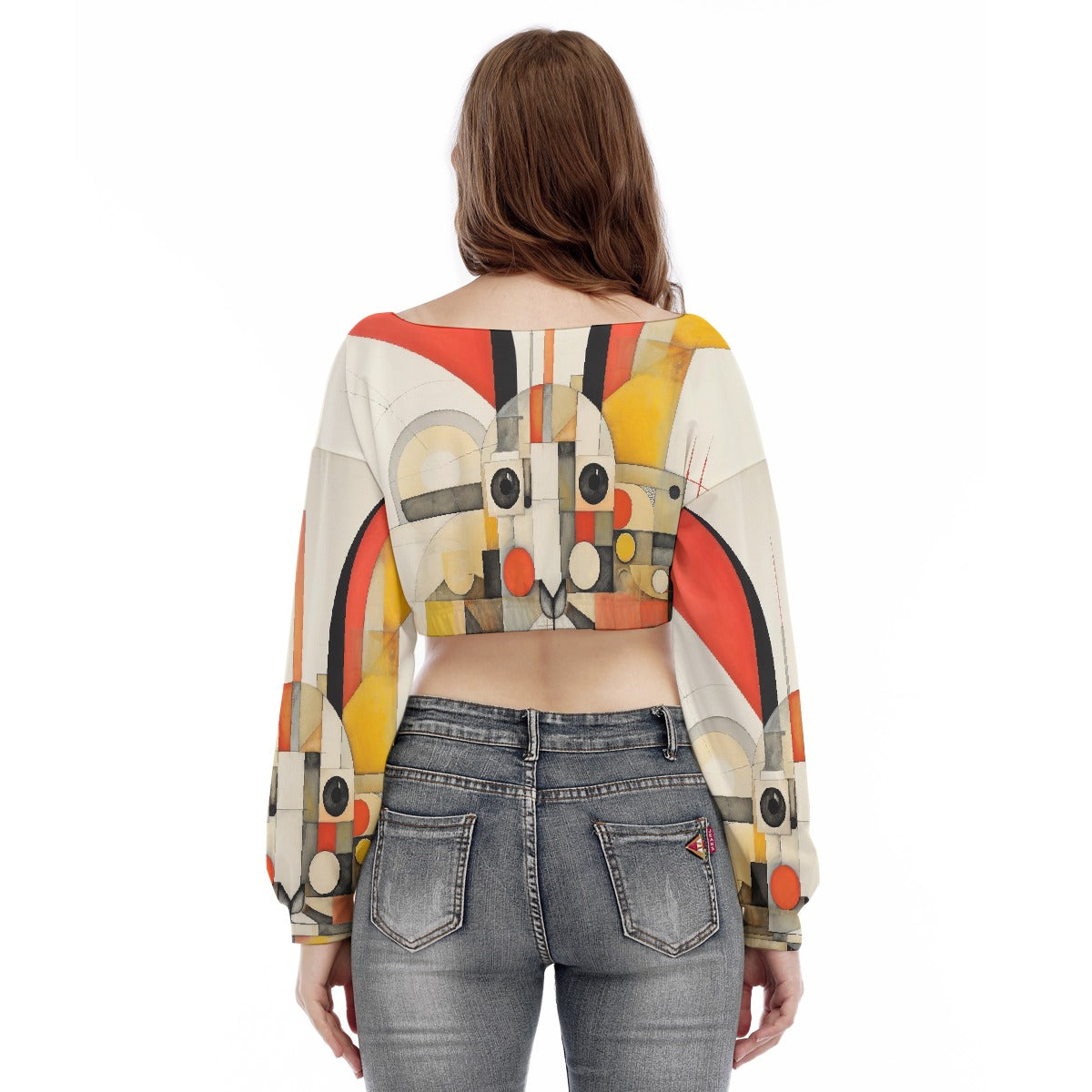 All-Over Print Women's V-neck Long Sleeve Cropped Sweatshirt