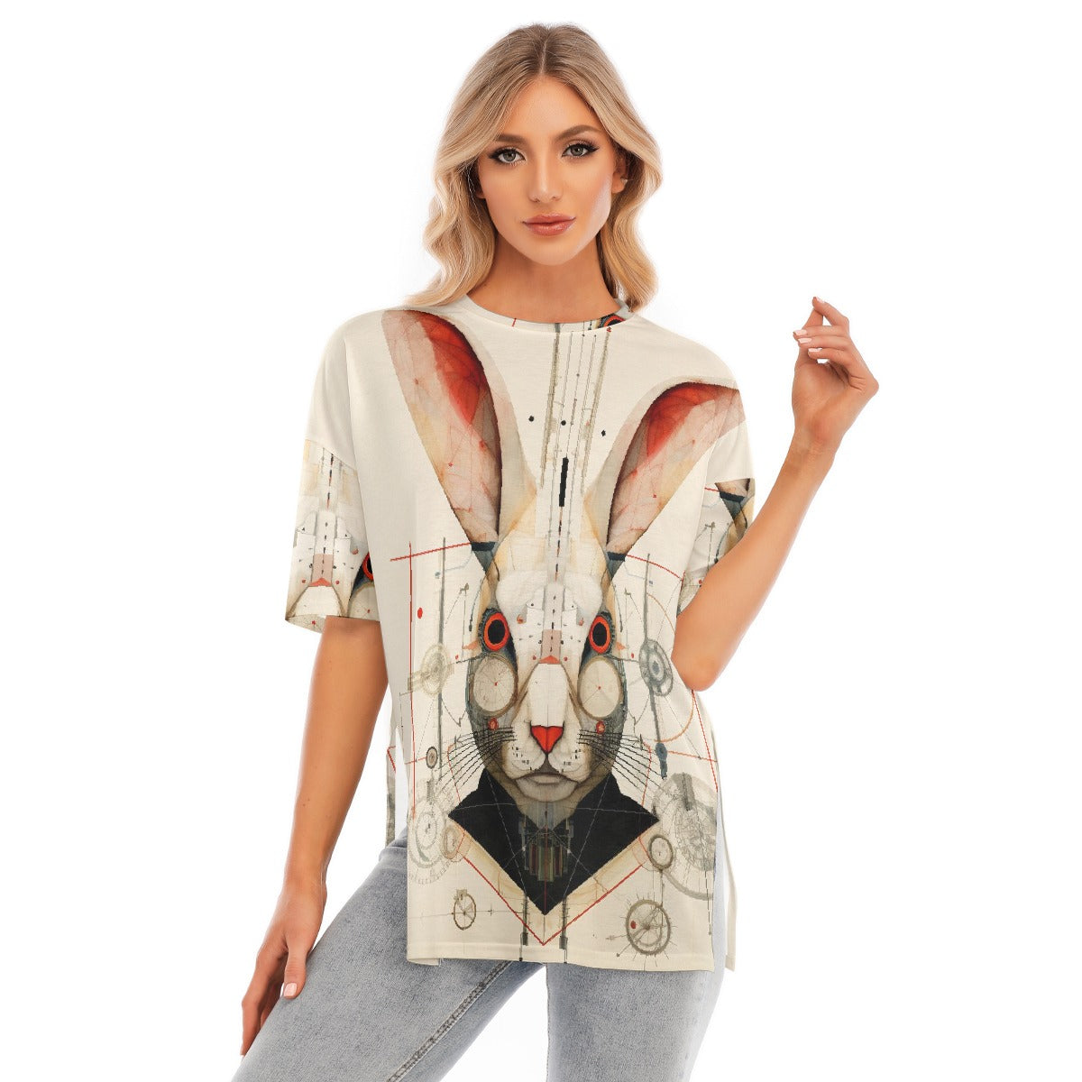All-Over Print Women's Short Sleeves T-shirt With Hem Split