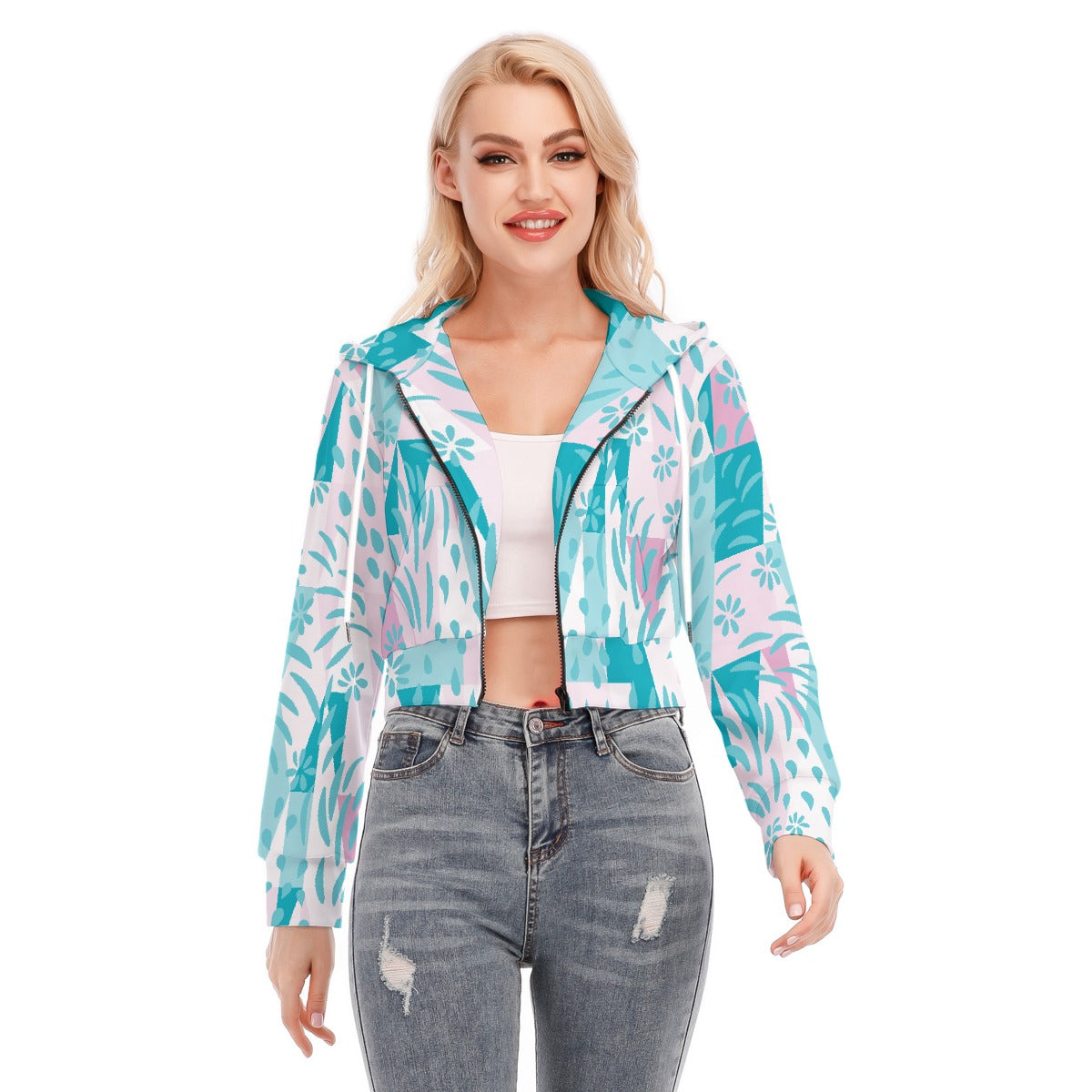 All-Over Print Women's Crop Top Hoodie With Zipper Closure
