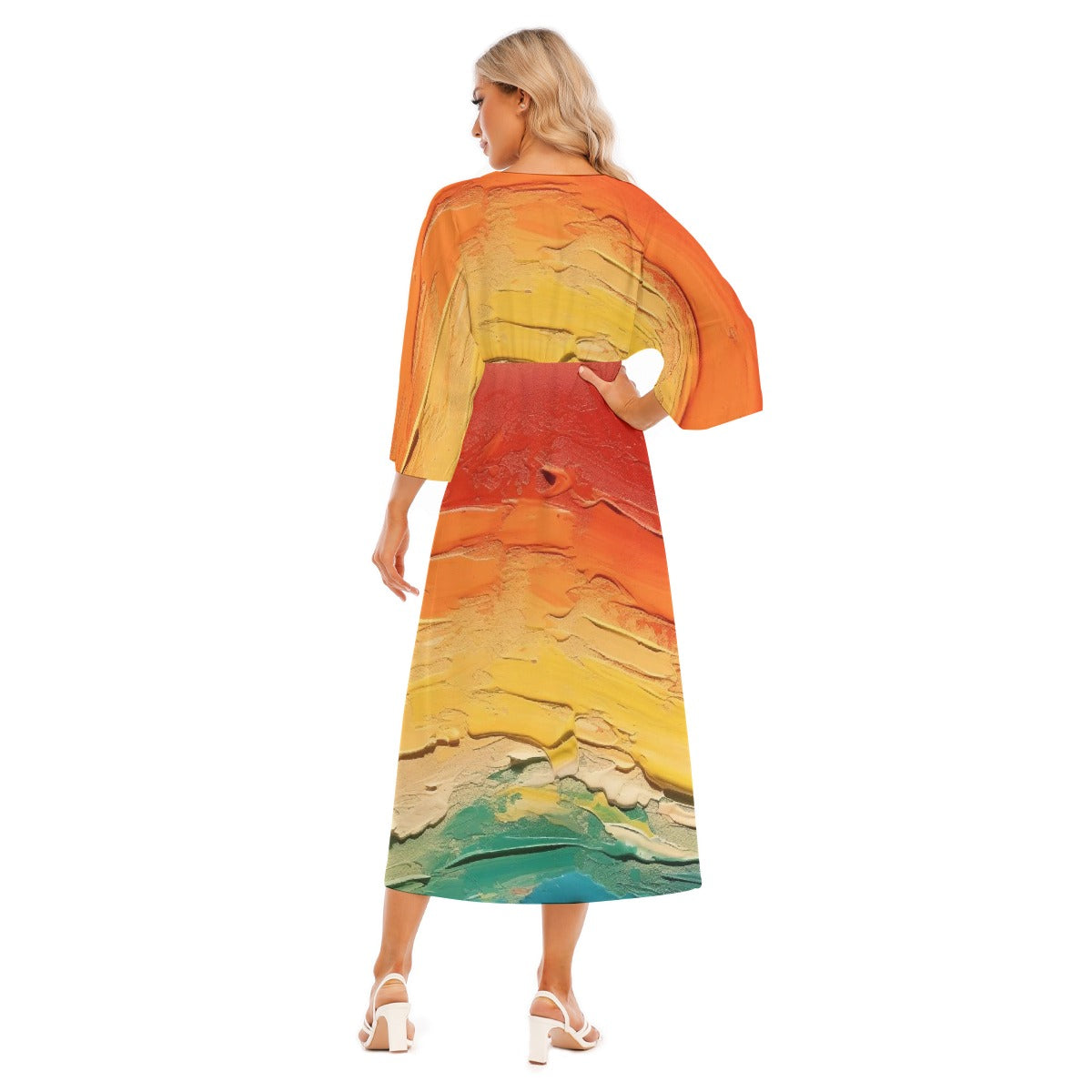 All-Over Print Women's Mid-Sleeve Long Dress