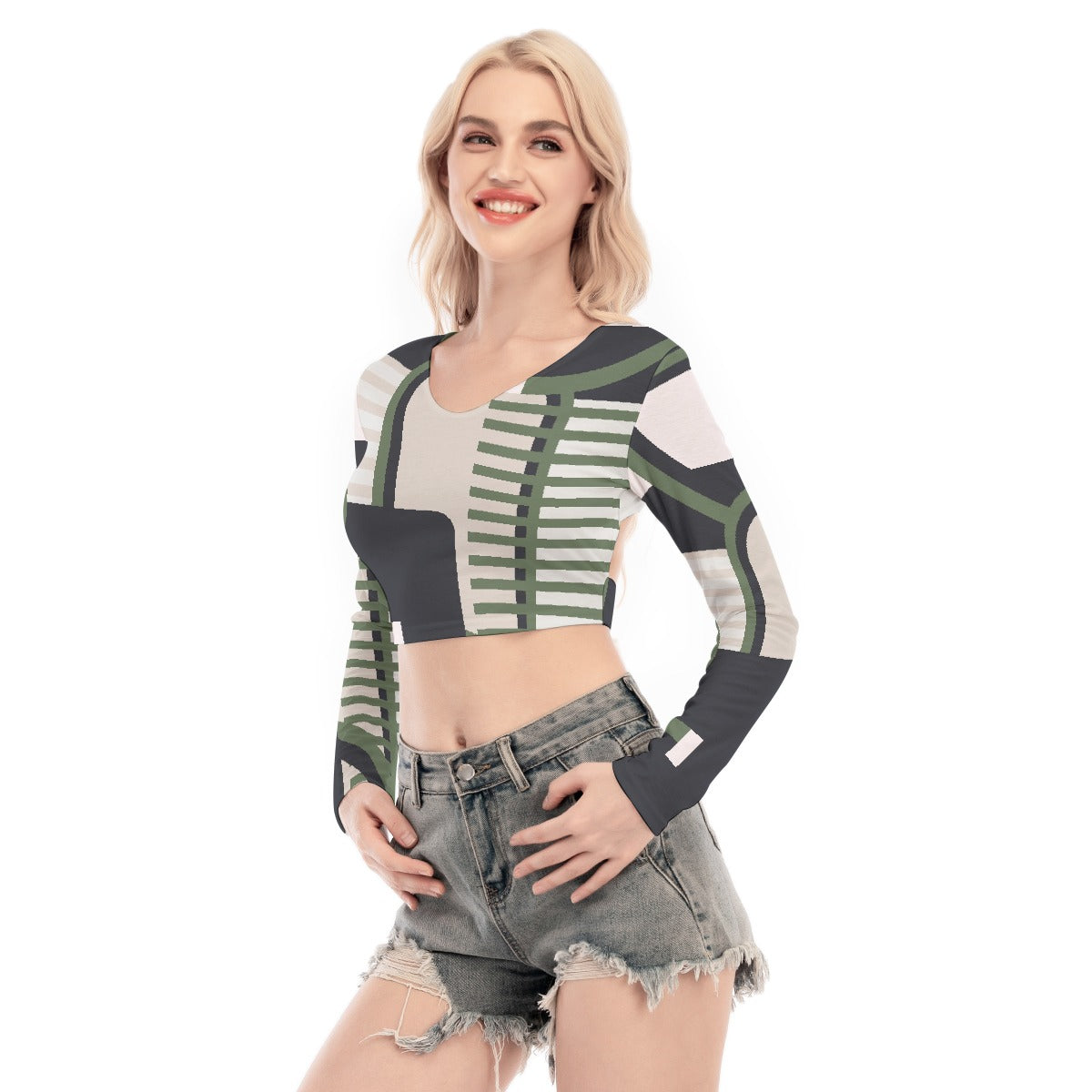 All-Over Print Women's Back Hollow T-shirt With Strap