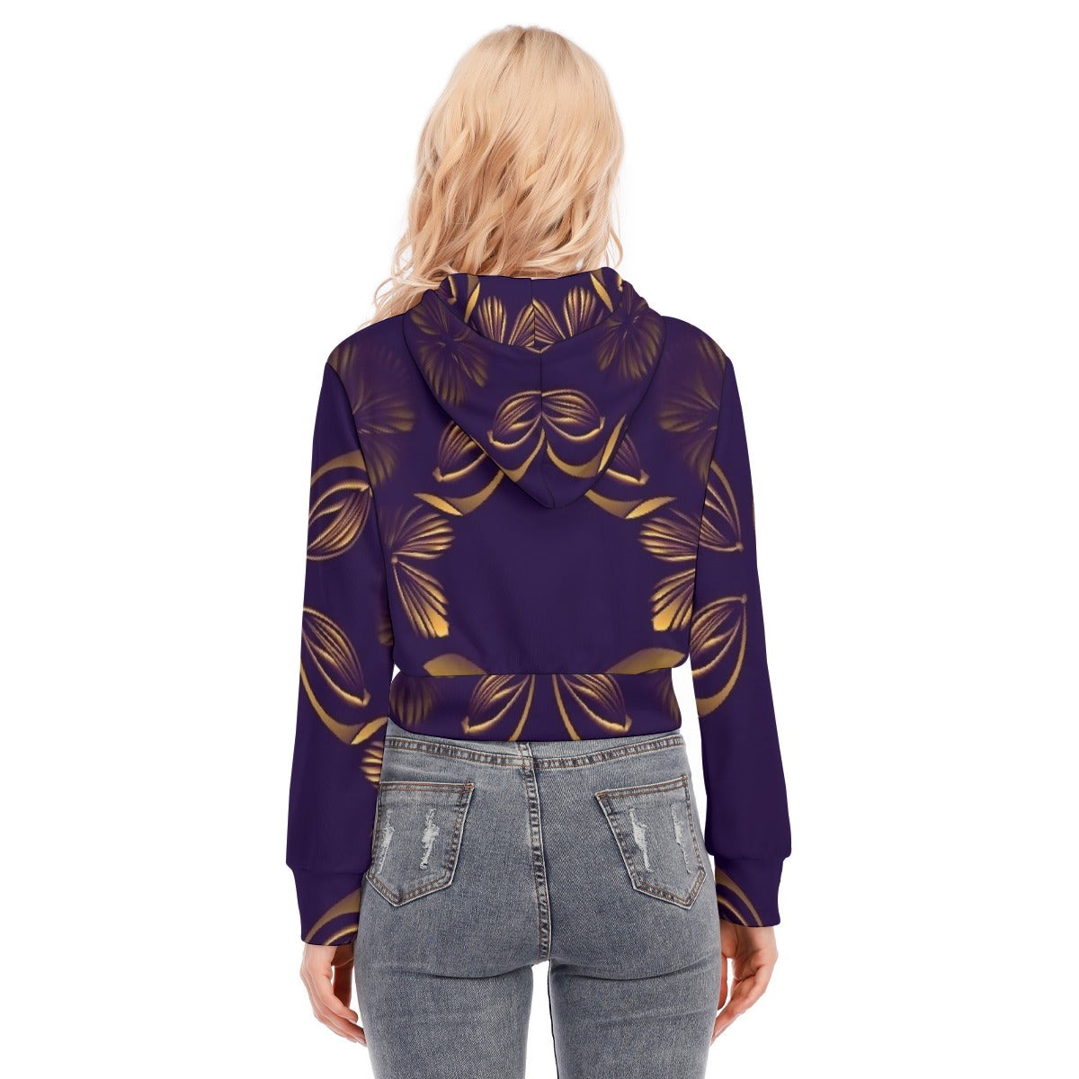 All-Over Print Women's Crop Top Hoodie With Zipper Closure
