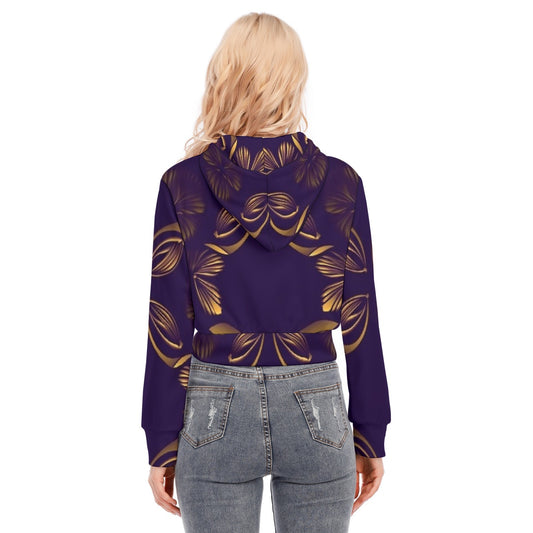 All-Over Print Women's Crop Top Hoodie With Zipper Closure