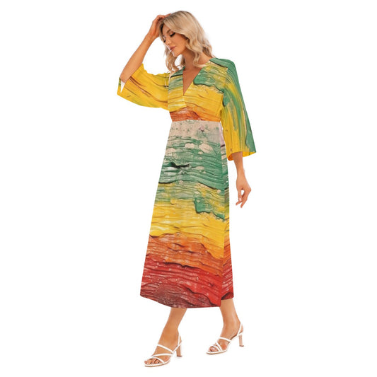 All-Over Print Women's Mid-Sleeve Long Dress