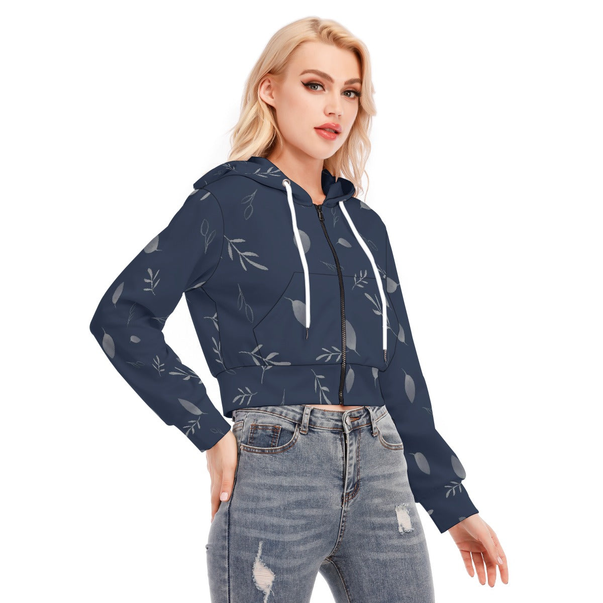 All-Over Print Women's Crop Top Hoodie With Zipper Closure