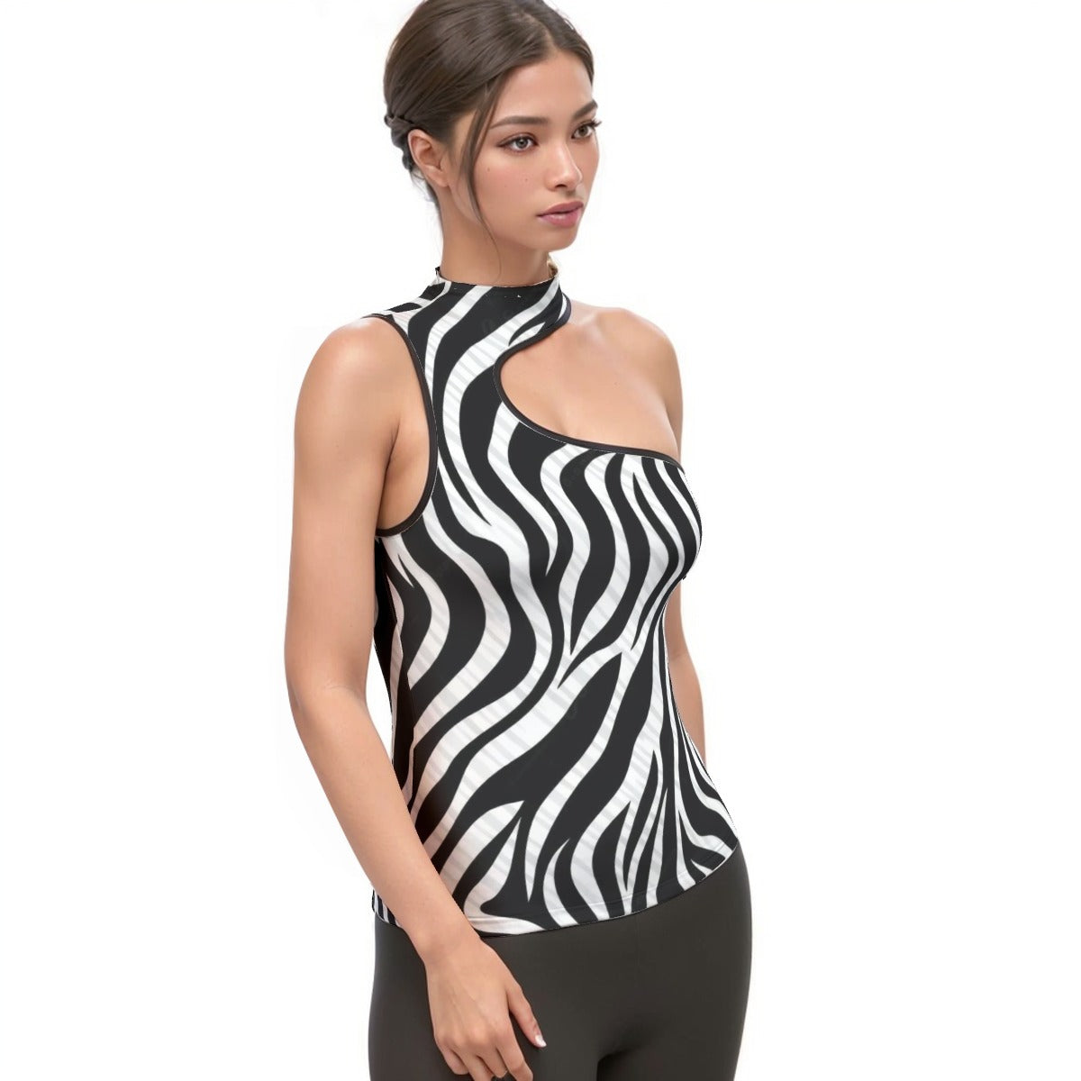 All-Over Print Women's Halter Sleeveless Asymmetrical Tank Top