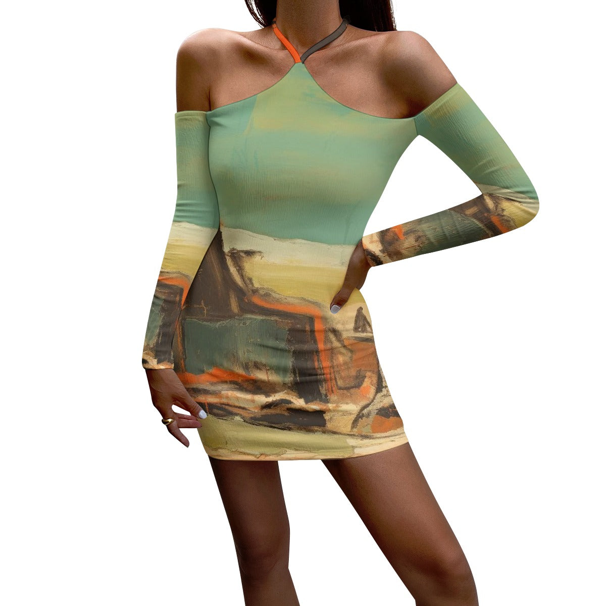 All-Over Print Women's Halter Lace-up Dress