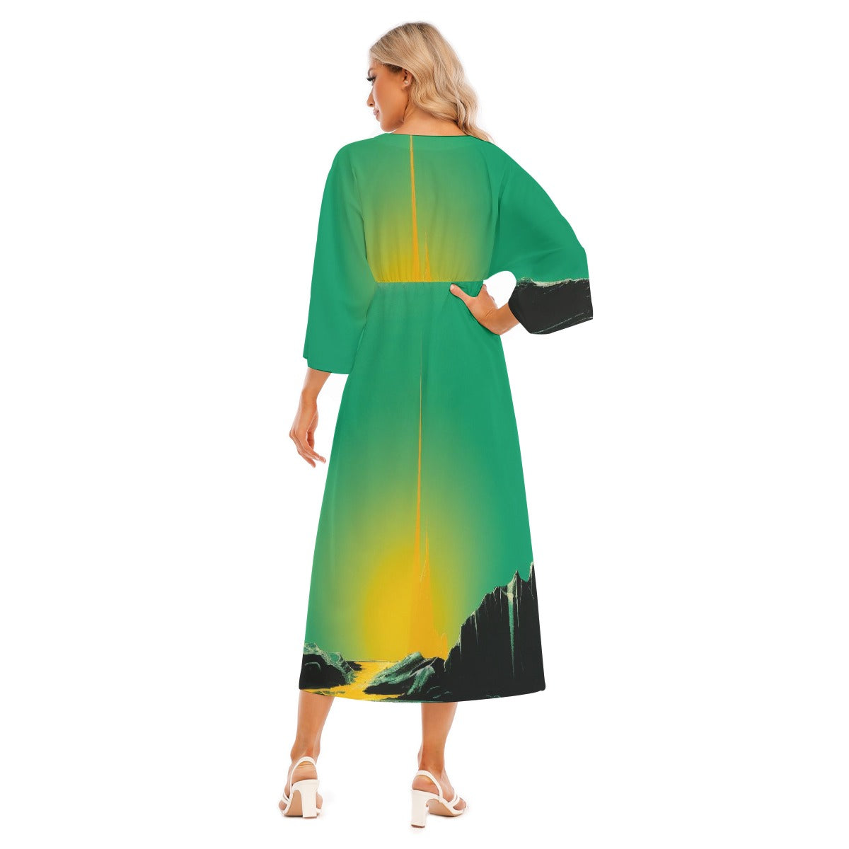 All-Over Print Women's Mid-Sleeve Long Dress