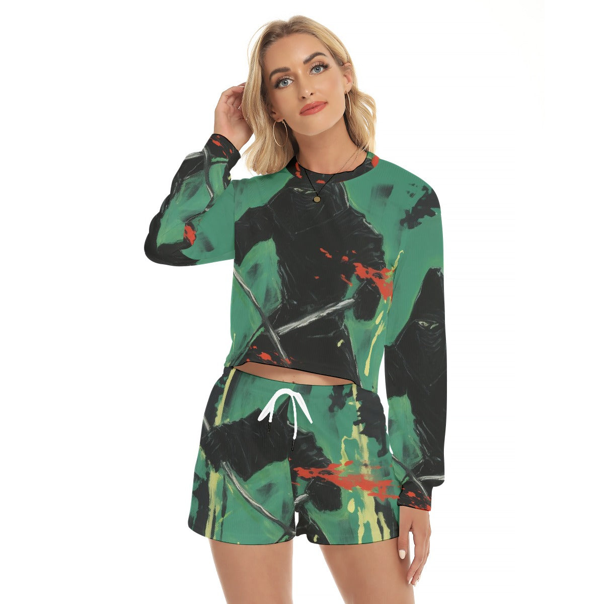 All-Over Print Women's Short Sweatshirt And Pants Suit