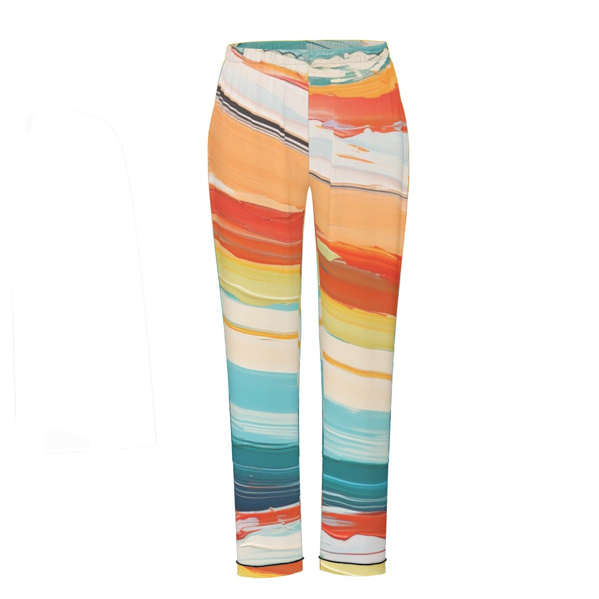 All-Over Print Women's Long Sleeve Pajama Set With Black Contrast Piping