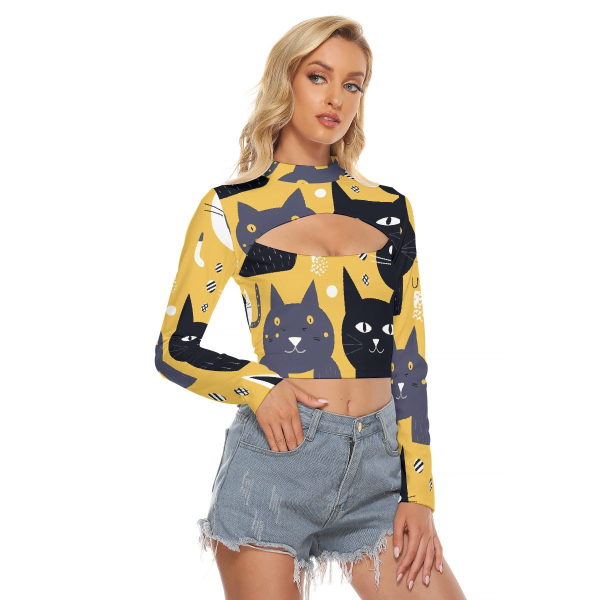 All-Over Print Women's Hollow Chest Keyhole Tight Crop Top