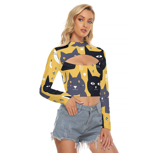 All-Over Print Women's Hollow Chest Keyhole Tight Crop Top