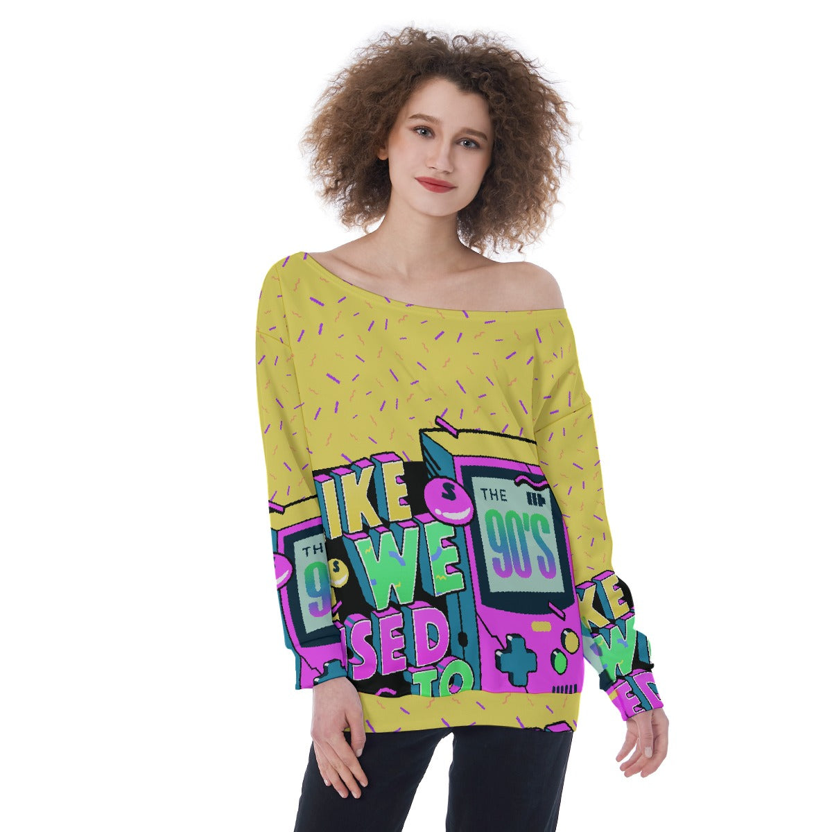 All-Over Print Oversized Women's Off-Shoulder Sweatshirt