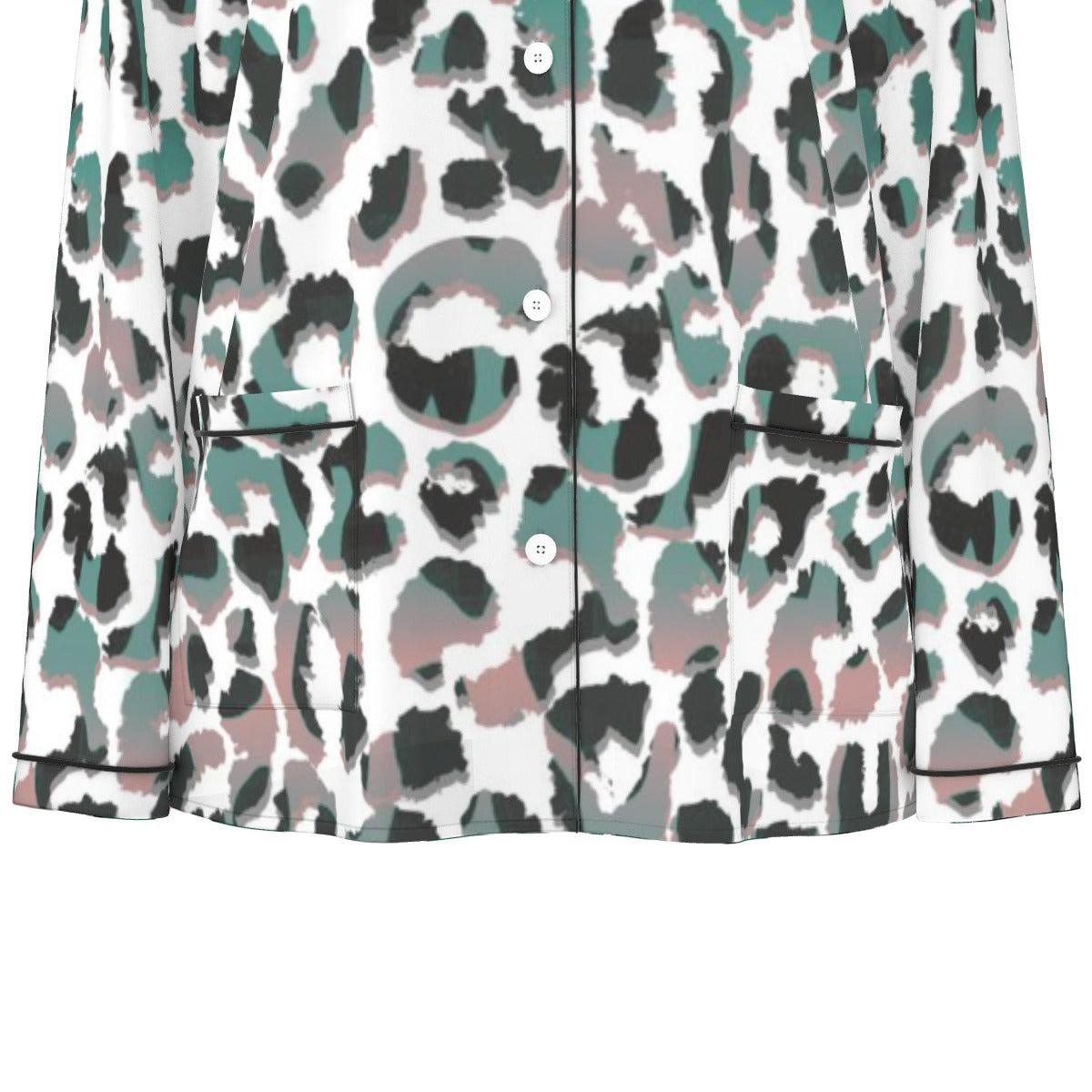 All-Over Print Women's Long Sleeve Pajama Set With Black Contrast Piping