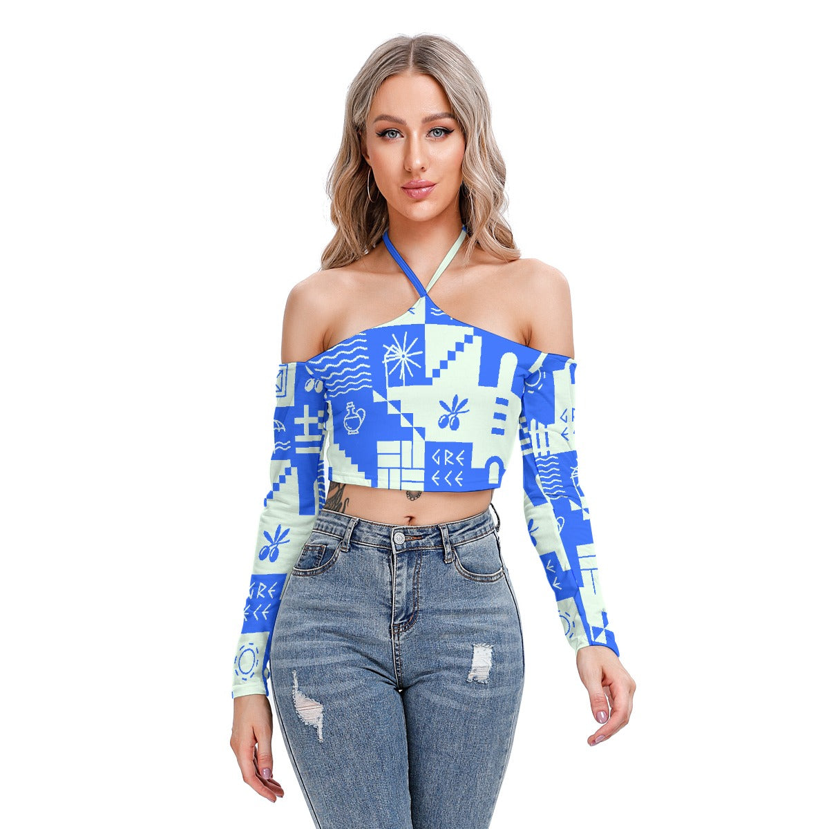 All-Over Print Women's Halter Lace-up Top