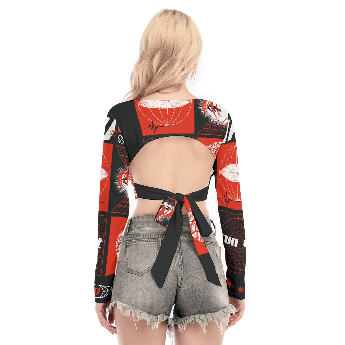 All-Over Print Women's Back Hollow T-shirt With Strap