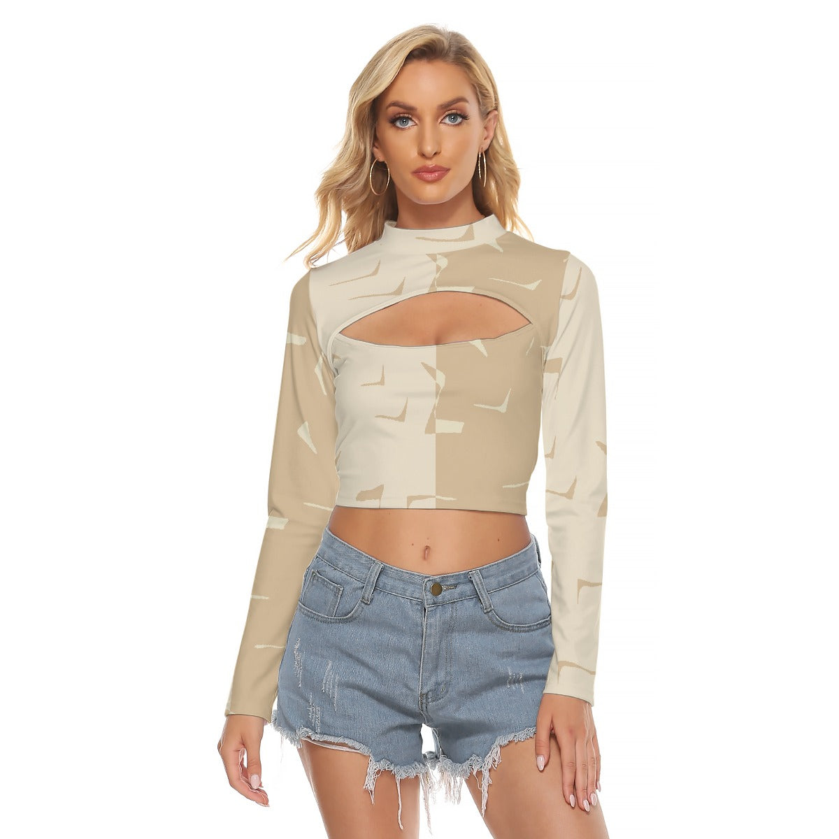 All-Over Print Women's Hollow Chest Keyhole Tight Crop Top