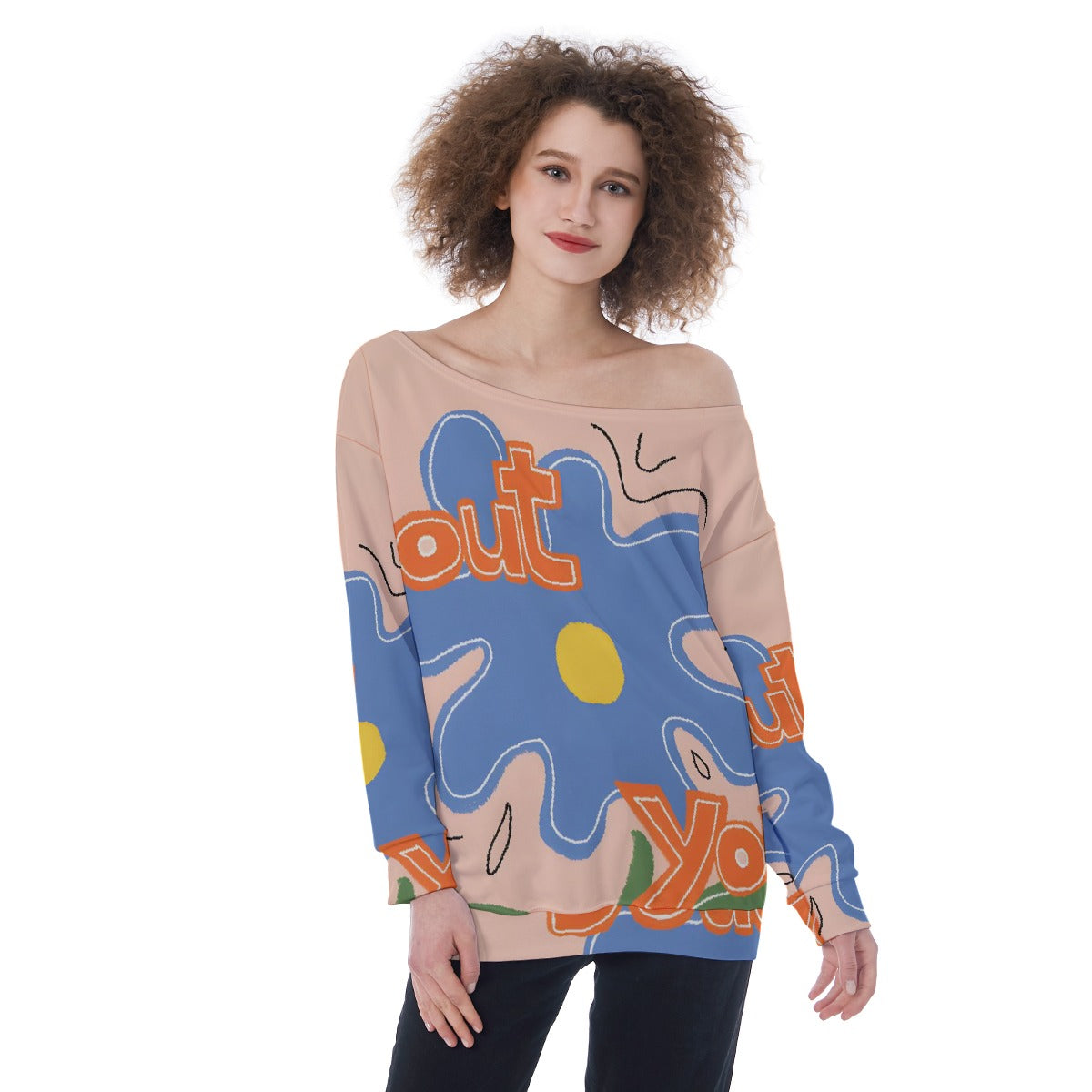 All-Over Print Oversized Women's Off-Shoulder Sweatshirt