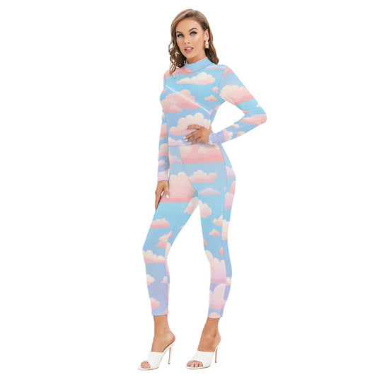 All-Over Print Women's Long-sleeved High-neck Jumpsuit With Zipper