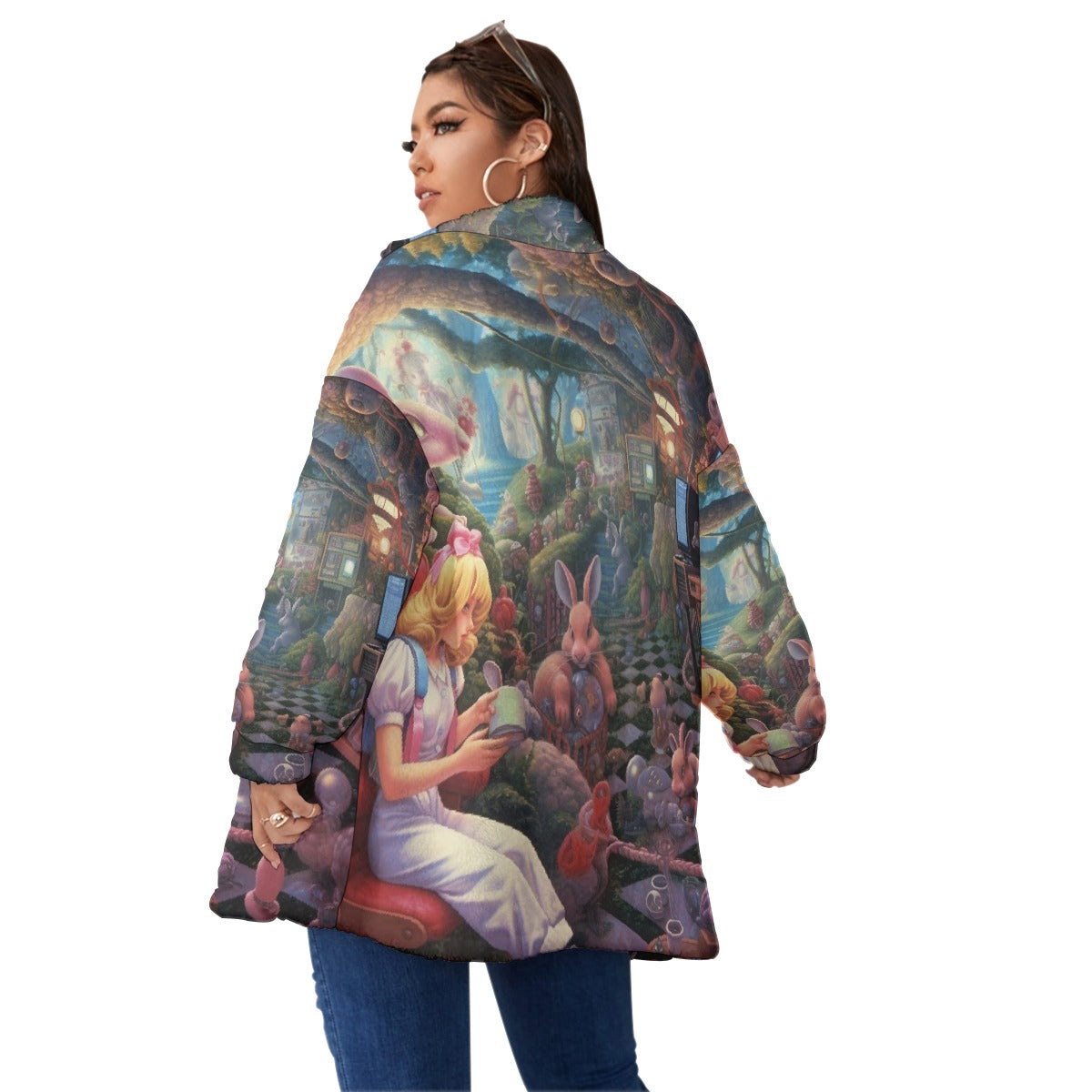 All-Over Print Unisex Borg Fleece Stand-up Collar Coat With Zipper Closure(Plus Size)