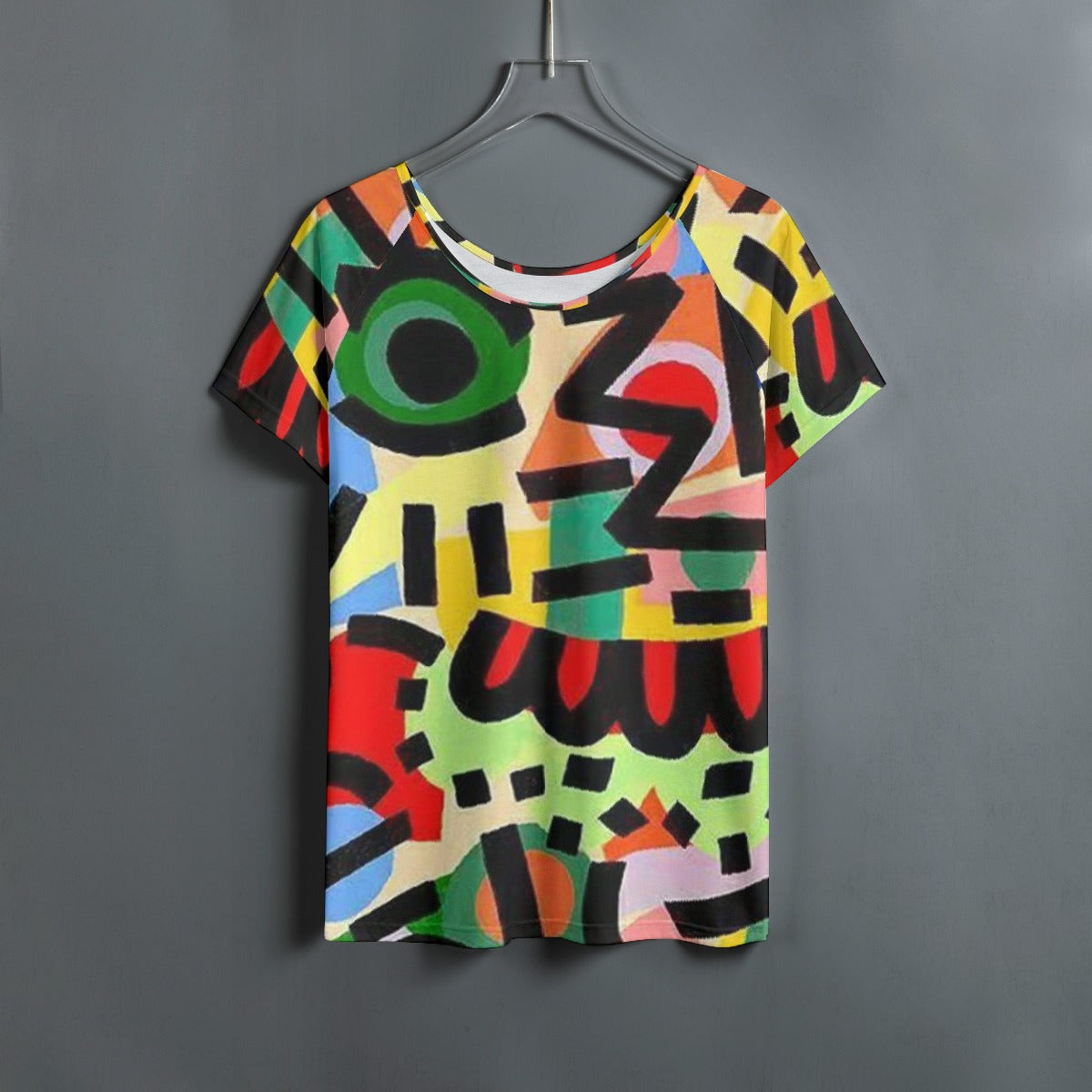 All-Over Print Women's Round Neck T-shirt With Raglan Sleeve