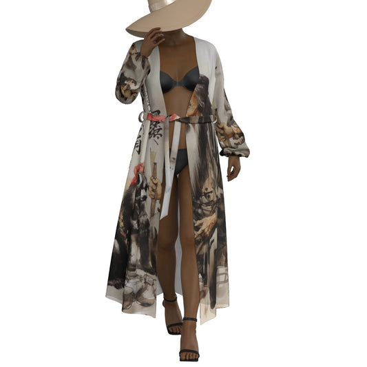 All-Over Print Women's Lace-up Chiffon Robe