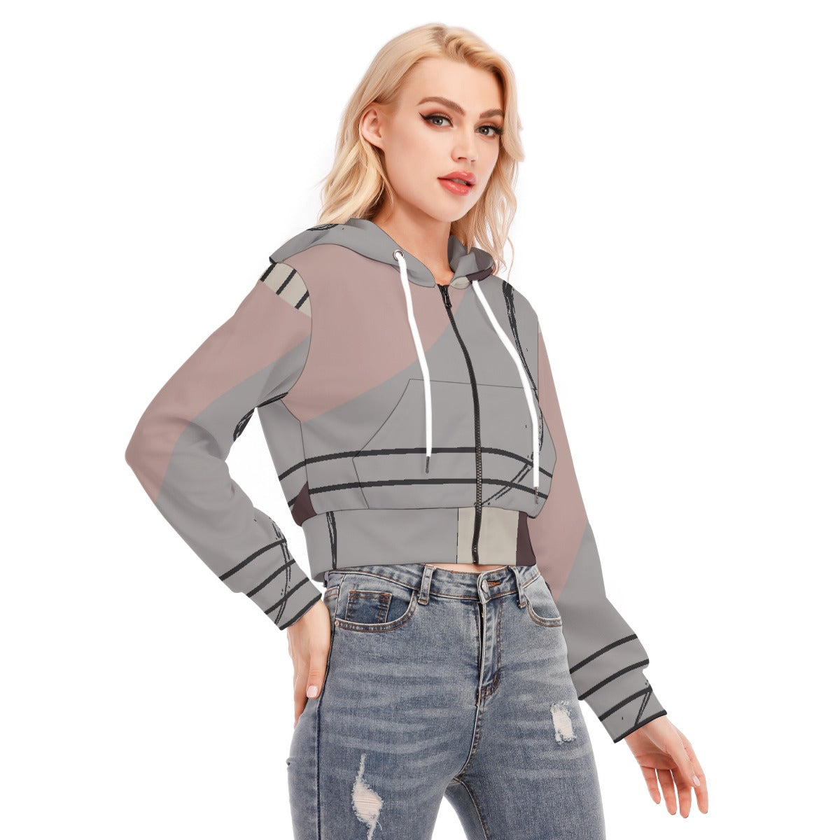 All-Over Print Women's Crop Top Hoodie With Zipper Closure