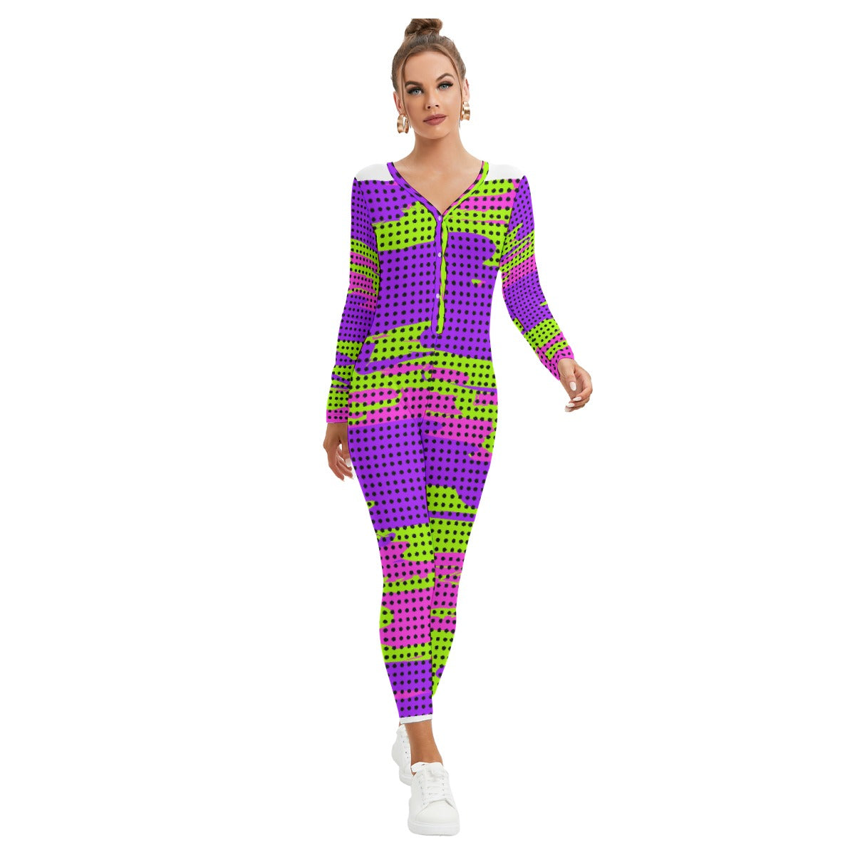 All-Over Print Women's Plunging Neck Jumpsuit