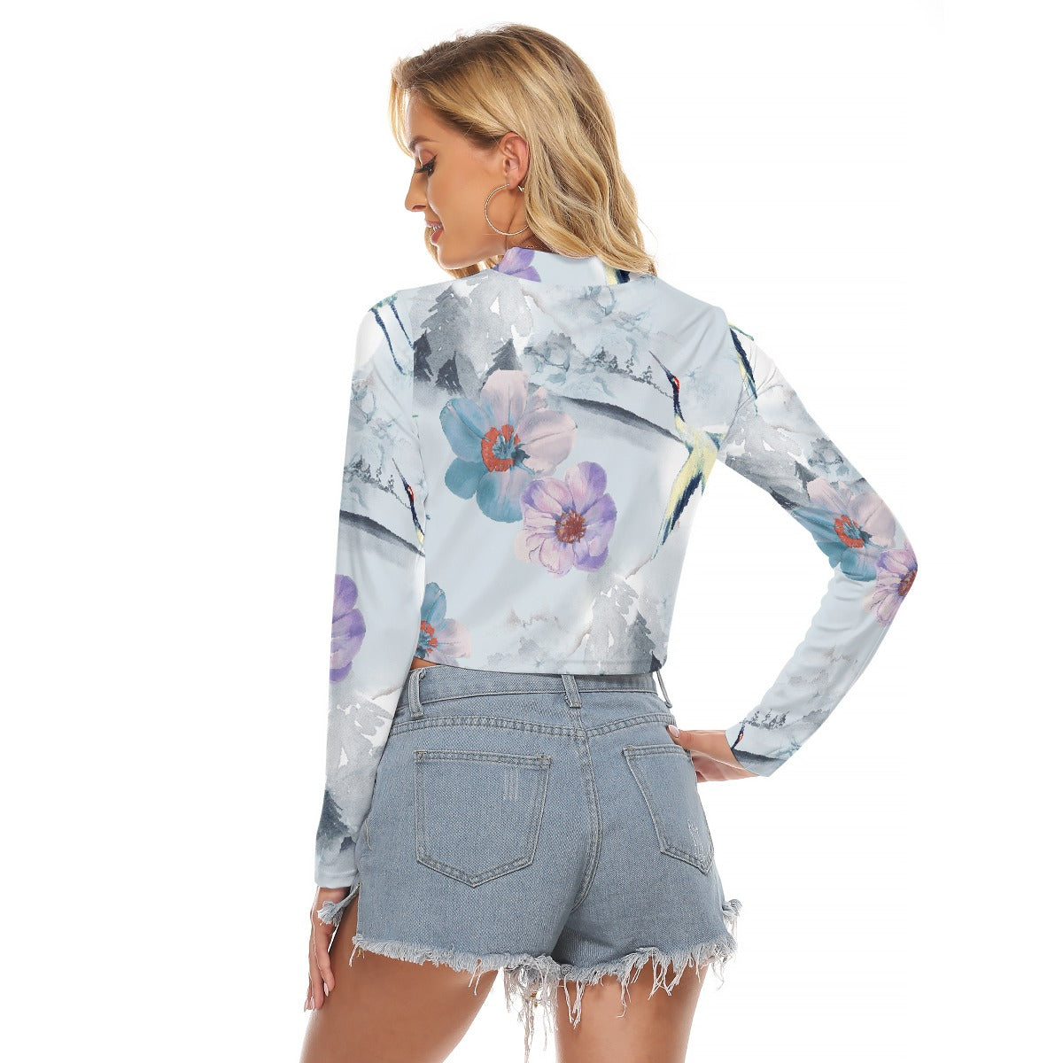 All-Over Print Women's Hollow Chest Keyhole Tight Crop Top