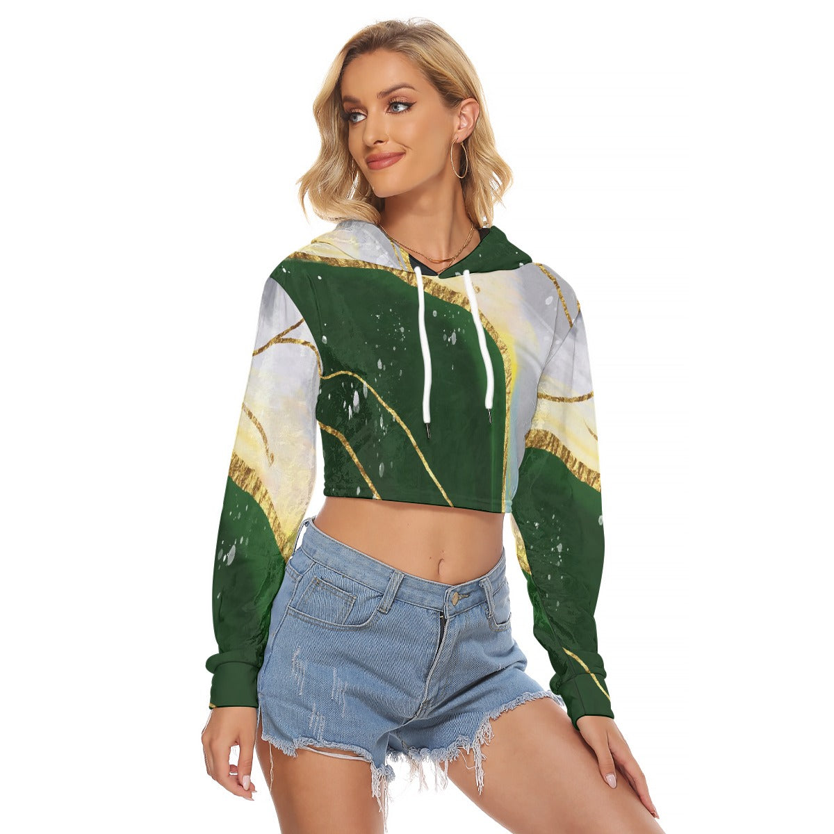 All-Over Print Women's Crop Top Hoodie|Velvet