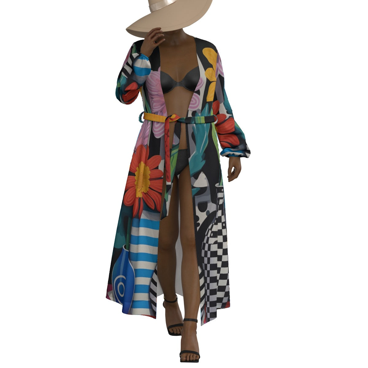 All-Over Print Women's Lace-up Chiffon Robe